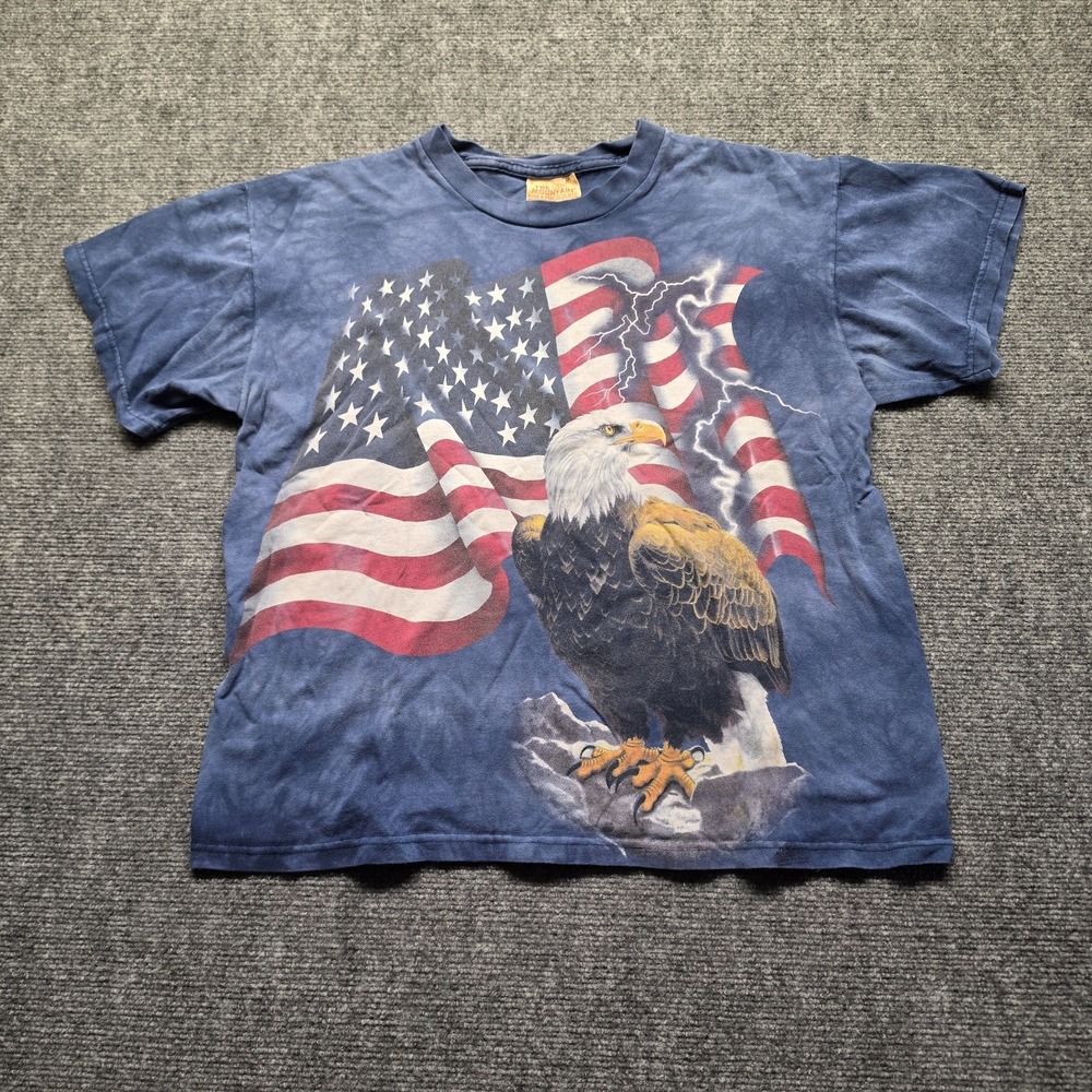 Vintage The Mountain Bald Eagle US Flag T Shirt Medium Tie Dye Lightning USA